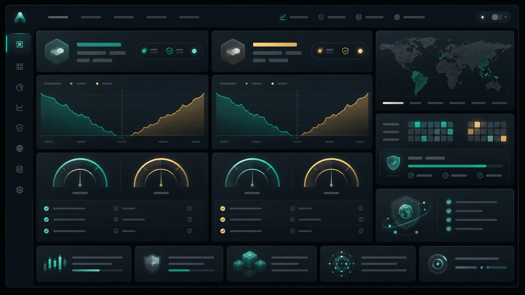 Dark crypto swap comparison dashboard with route cost, settlement, and risk panels